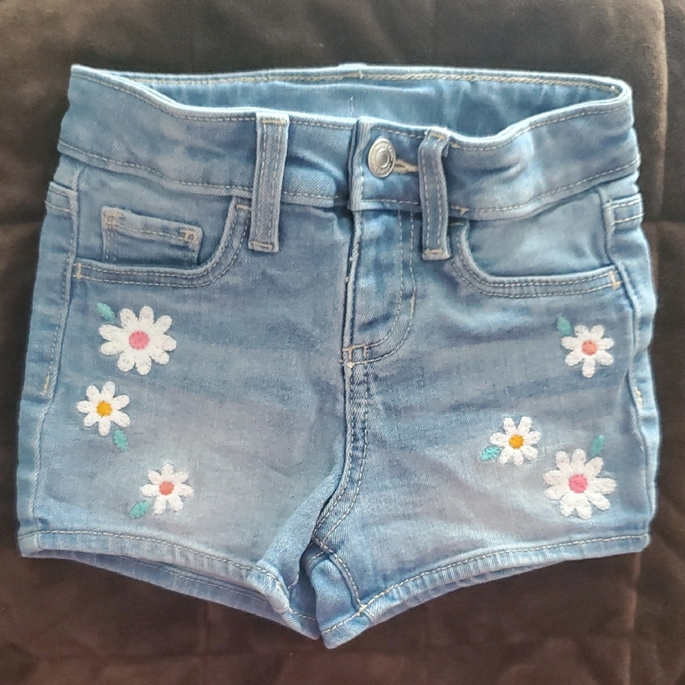 Kids Denim Shorts with Floral Embroidery
